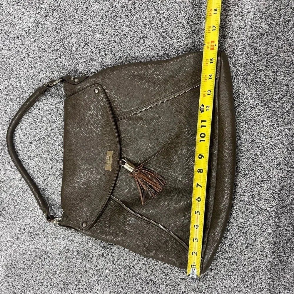 Onna Ehrlich Brown Green Genuine Leather Hobo Shoulder Bag Flap Close